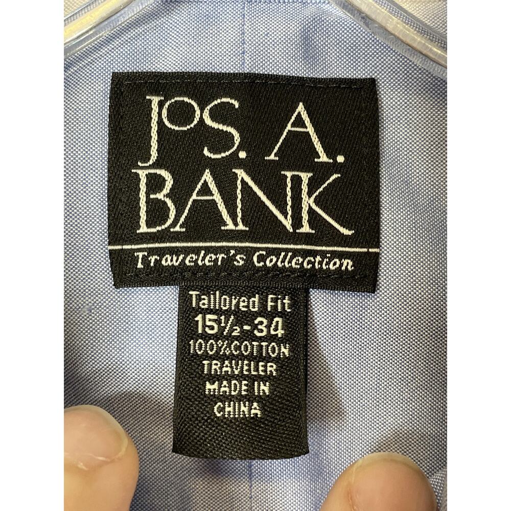 Jos A Bank Shirt Mens 15.5 34 Blue Traveler Tailored Fit Dress Long Sleeve - Picture 6 of 10